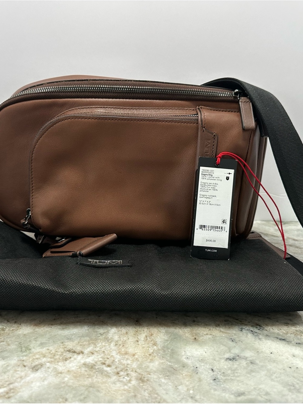 Tumi Brown Leather Belt Bag with Black Strap